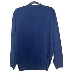 Linea Uomo Men's M Blue Wool Blend Mock Turtle Neck Long Sleeve Sweater Pullover